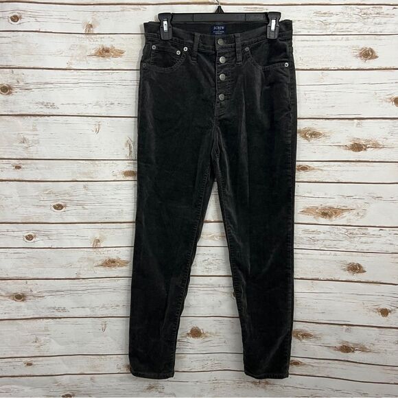 J Crew Gray 9” High Rise Skinny Corduroy Exposed Button Fly Pants - Picture 2 of 6